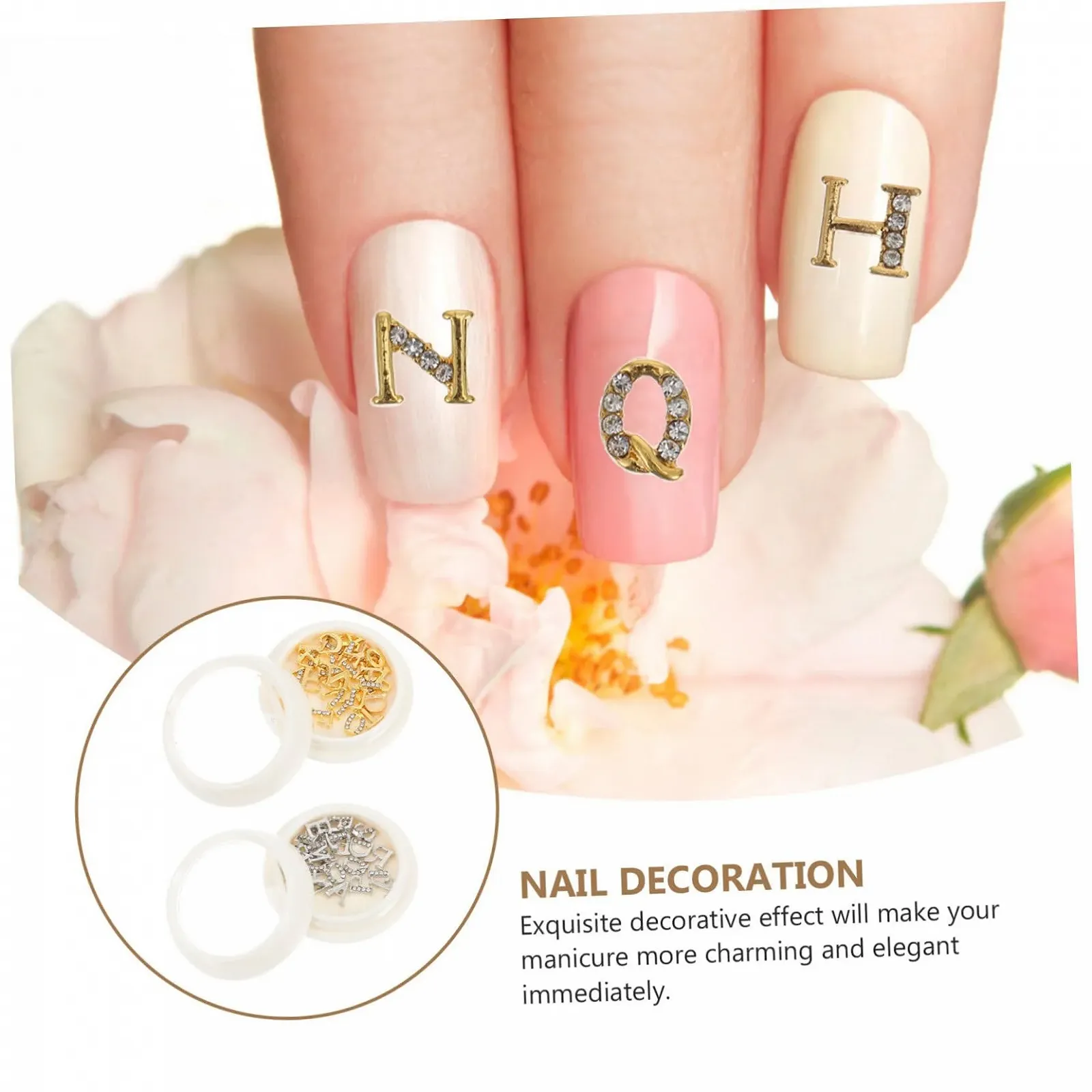 Металлические буквы для ногтей FRCOLOR, 2 коробки, украшения для ногтей, декор для ногтей с буквами со стразами, буква A, изготовлены из сплава металла цинка, 3D заколка для волос, лак для ногтей, фото №8