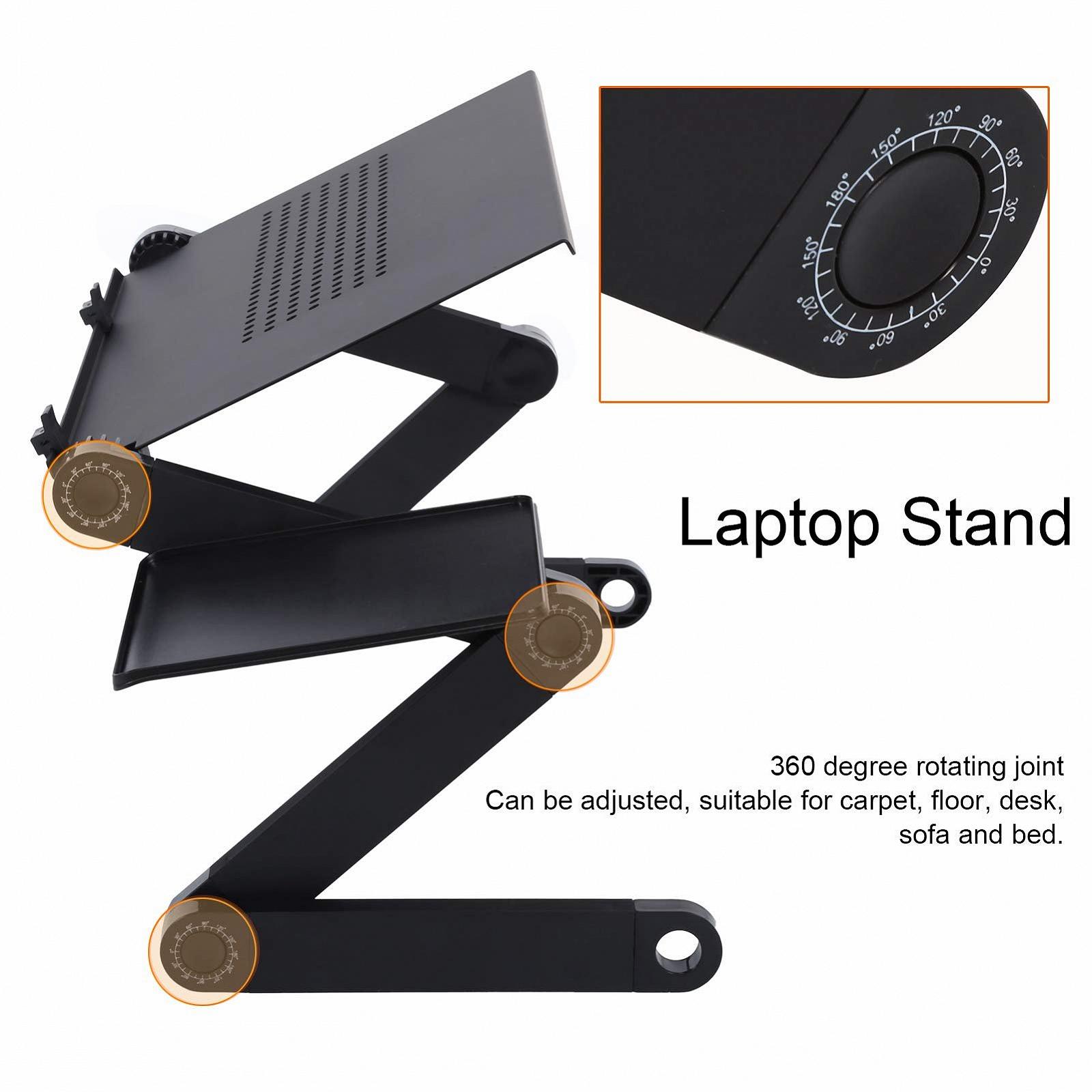 Столик-подставка для ноутбука, регулируемая высота, регулируемый угол наклона, эргономичная алюминиевая подставка, многофункциональный столик для ноутбука, портативный столик для ноутбука с площадкой для мыши для дивана, фото №3