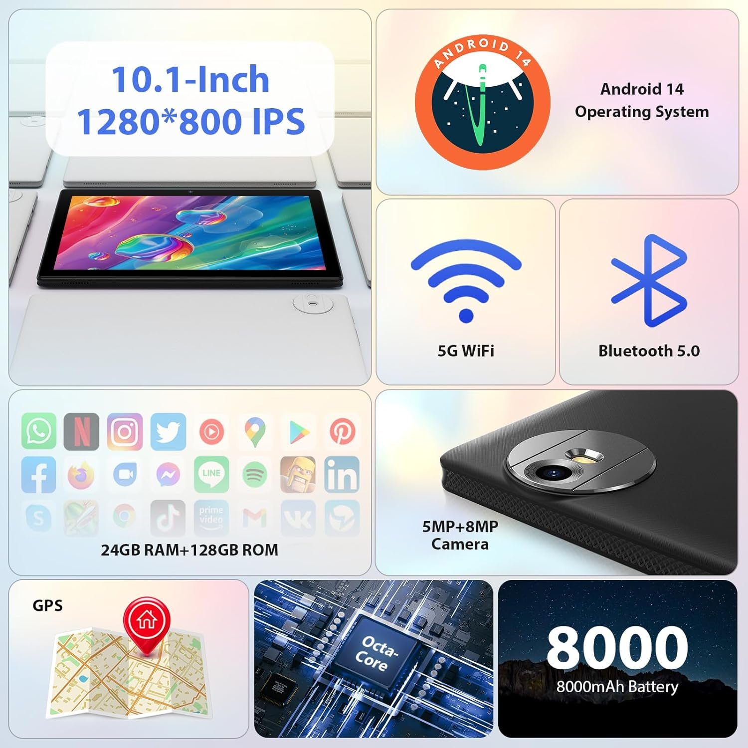Планшет 10.1" RUSHAR L211 12+24/128Gb 8 ядер Android 14 8000 mAh Черный, фото №2