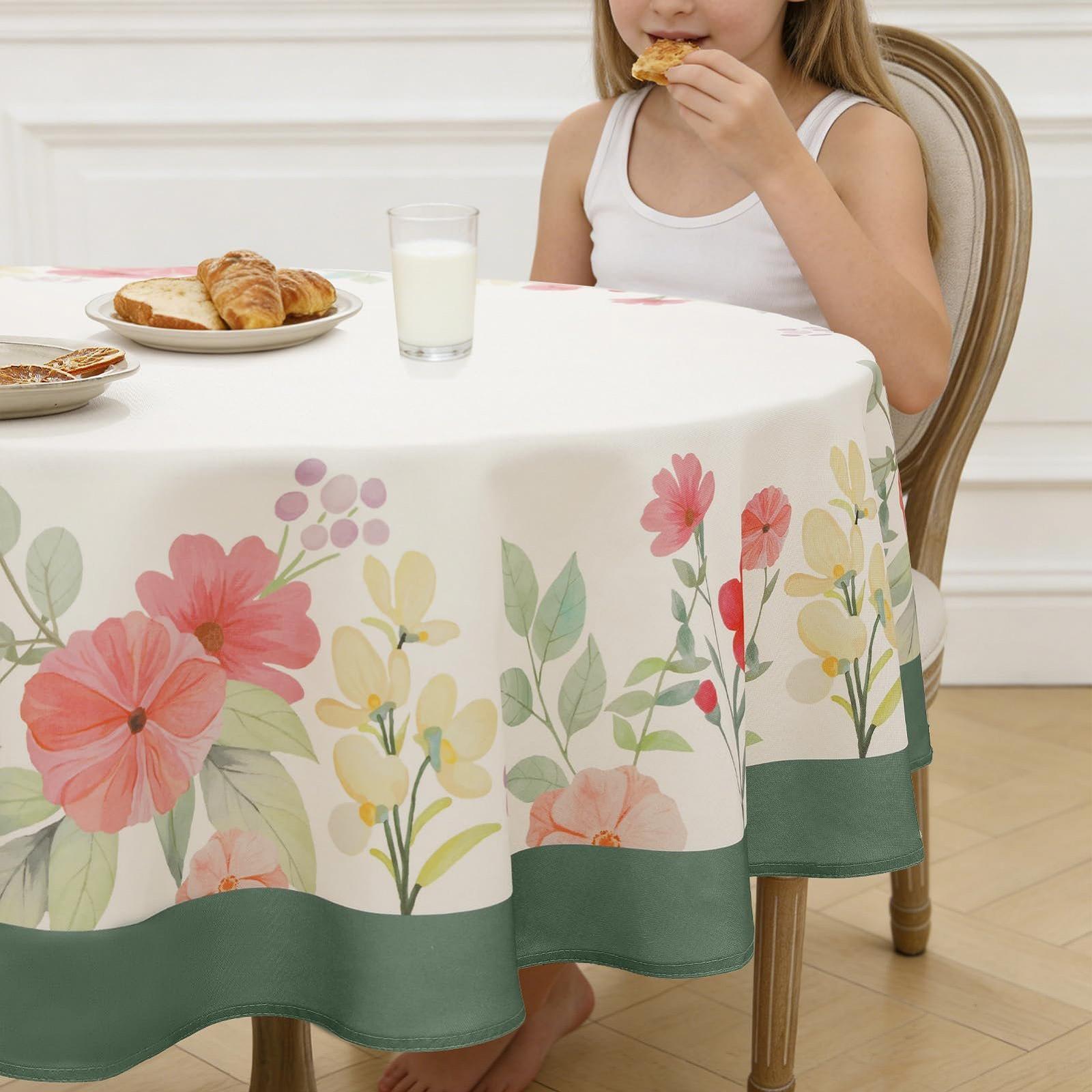 Скатертина Large Round Linen Look Spring Floral 180 см, фото №7