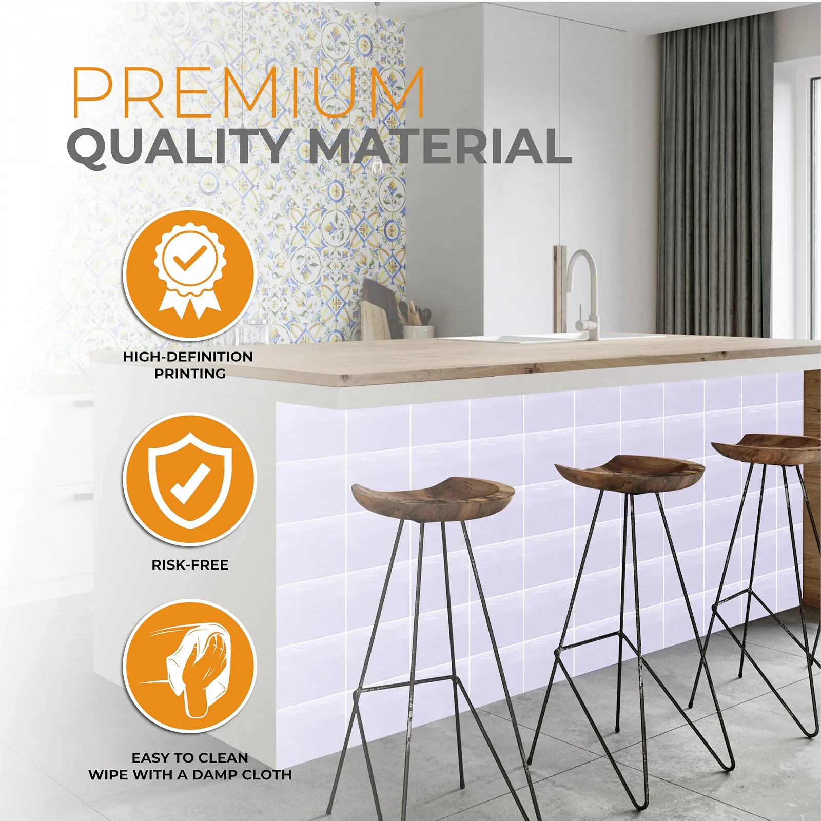 Наклейки на плитку WALPLUS 100 штук 15x15 см Кухонні знімні Білі, фото №6 Наклейки на плитку WALPLUS 100 штук 15x15 см Кухонні знімні Білі, фото №6