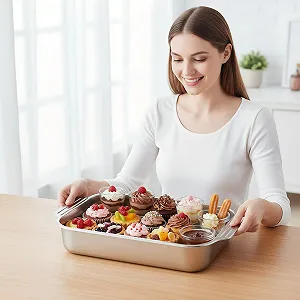 Форма для запекания прямоугольная из нержавеющей стали с крышкой и ручкой synthetic.ua - Фото 1