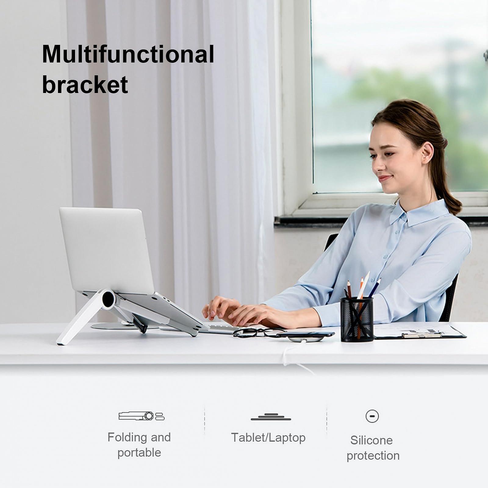 Складная подставка для ноутбука, регулируемый держатель для планшета, эргономичная подставка для ноутбука для работы дома или в офисе, алюминиевый сплав, черный, фото №7