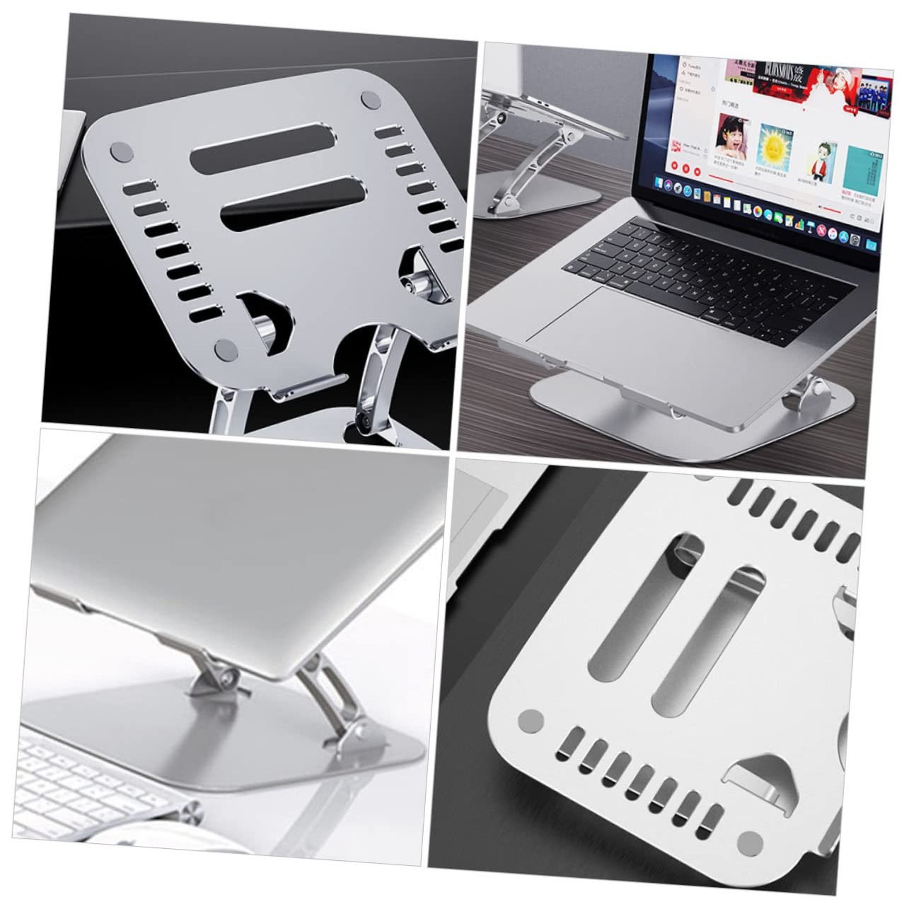 Подставка для ноутбука Алюминий Портативный Регулируемый Алюминиевый сплав для офиса и путешествий Эргономичный дизайн Устойчивая Серебристый, фото №4