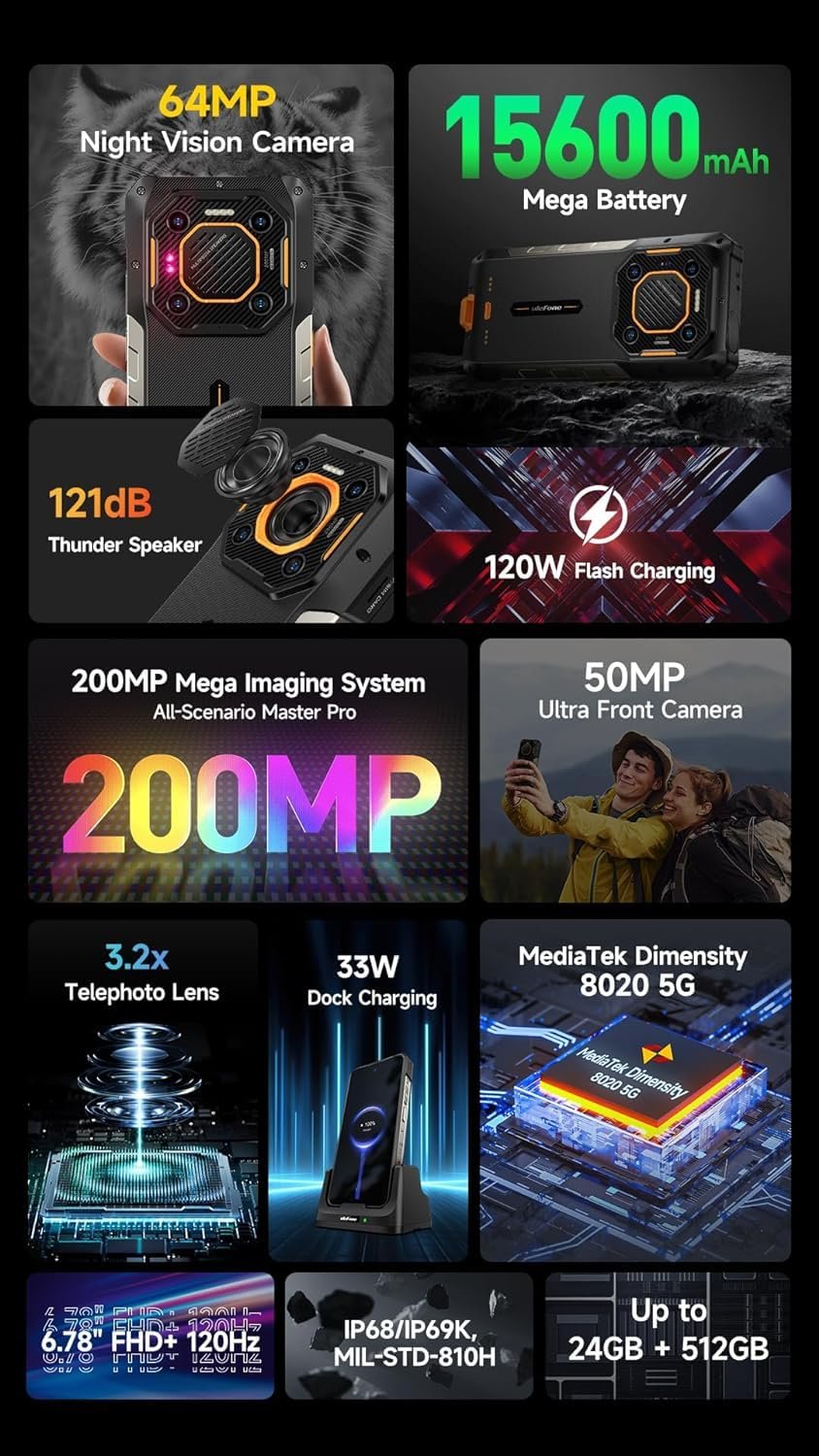 Смартфон Ulefone Armor 26 Ultra 5G 24GB+512GB 200MP+64MP 6.78" FHD+ 120Hz 15600mAh 120W, фото №9