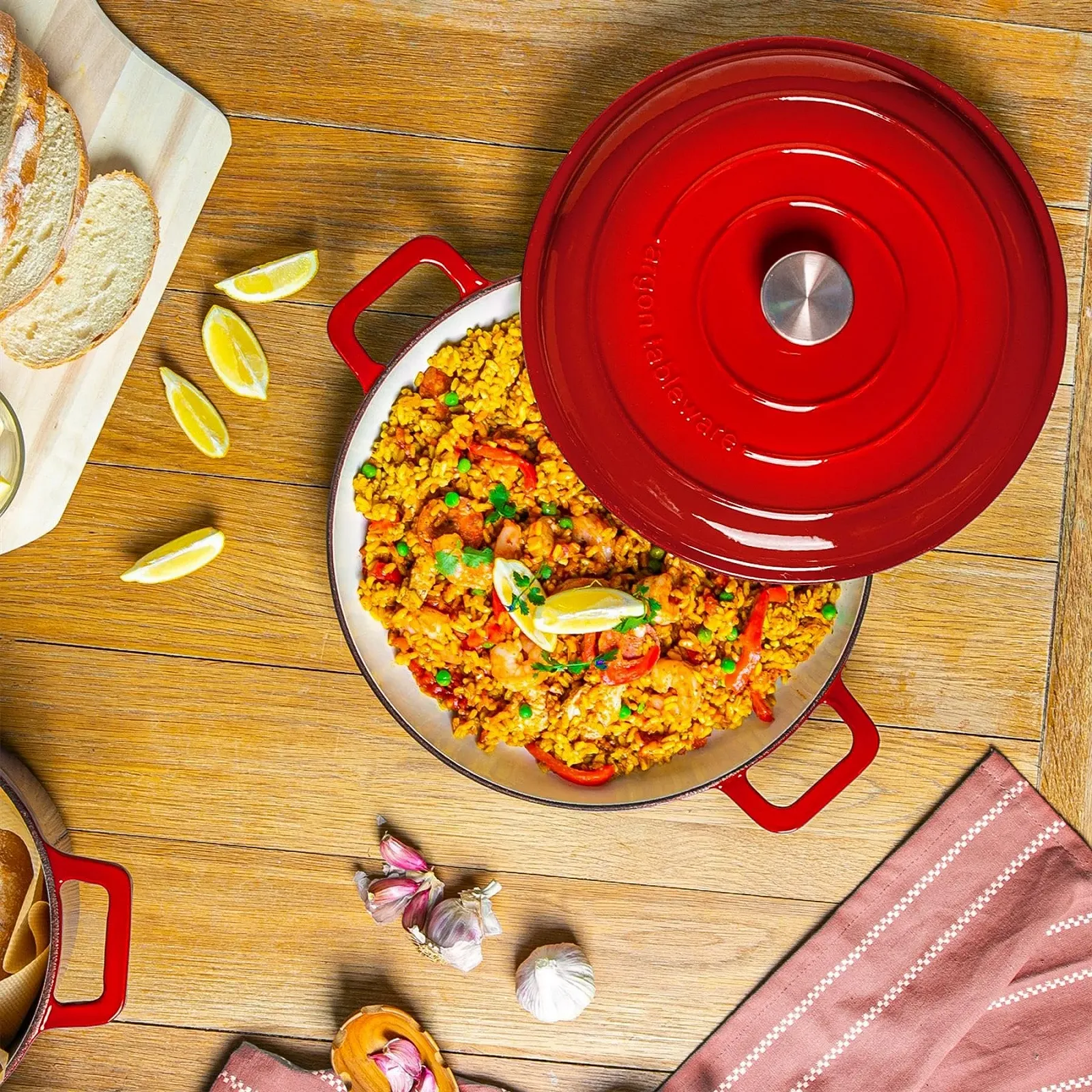 Форма для запекания Argon Tableware чугунная плоская с крышкой 2.3 л красное омбре, фото №5