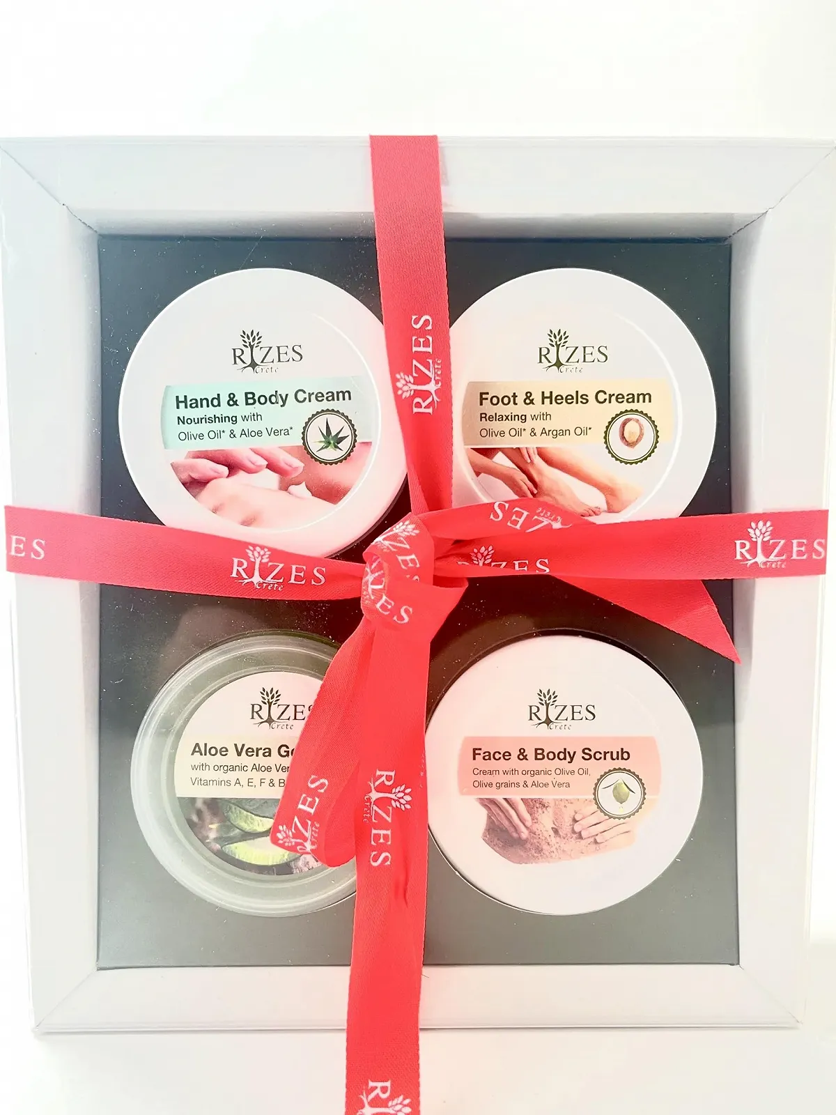 Набір подарунковий Rizes Великий Крем для рук, Відлущування, Крем для ніг та Гель алое вера. Об'єм однієї банки 80 мл, фото №1 Набір подарунковий Rizes Великий Крем для рук, Відлущування, Крем для ніг та Гель алое вера. Об'єм однієї банки 80 мл, фото №1
