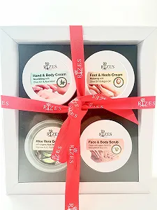Набір подарунковий Rizes Великий Крем для рук, Відлущування, Крем для ніг та Гель алое вера. Об'єм однієї банки 80 мл - Фото 1