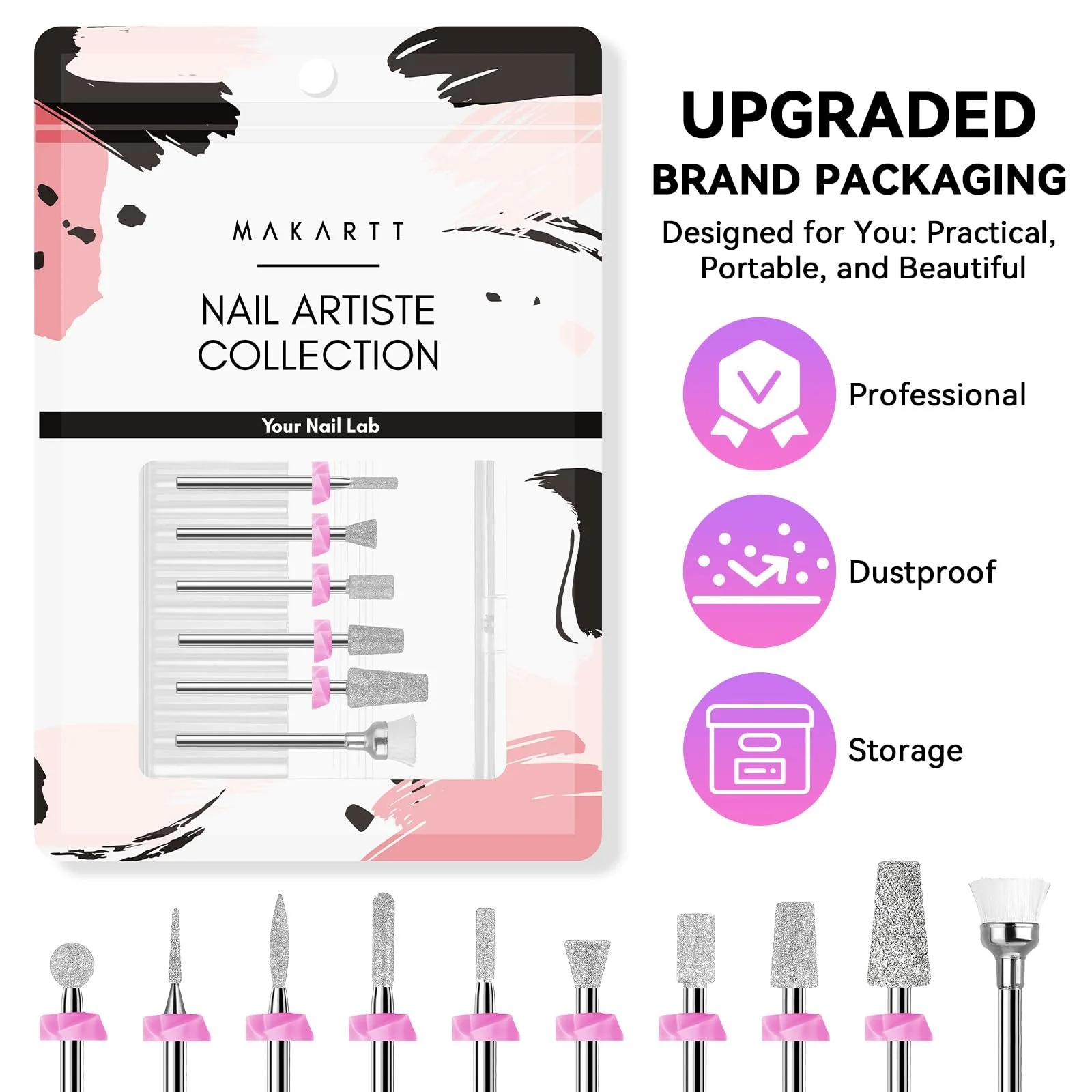 Набір алмазних насадок для манікюрного дриля Makartt Diamond 10 шт, фото №8