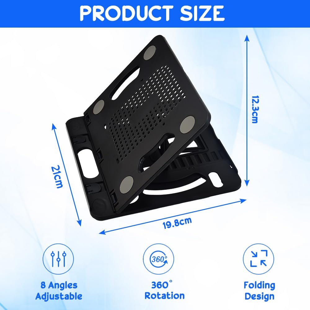 Подставка для ноутбука складная, регулируемая на 8 уровней, черная, ABS держатель для ноутбука, вентилируемая, эргономичная, совместима с большинством ноутбуков, фото №2 Подставка для ноутбука складная, регулируемая на 8 уровней, черная, ABS держатель для ноутбука, вентилируемая, эргономичная, совместима с большинством ноутбуков, фото №2