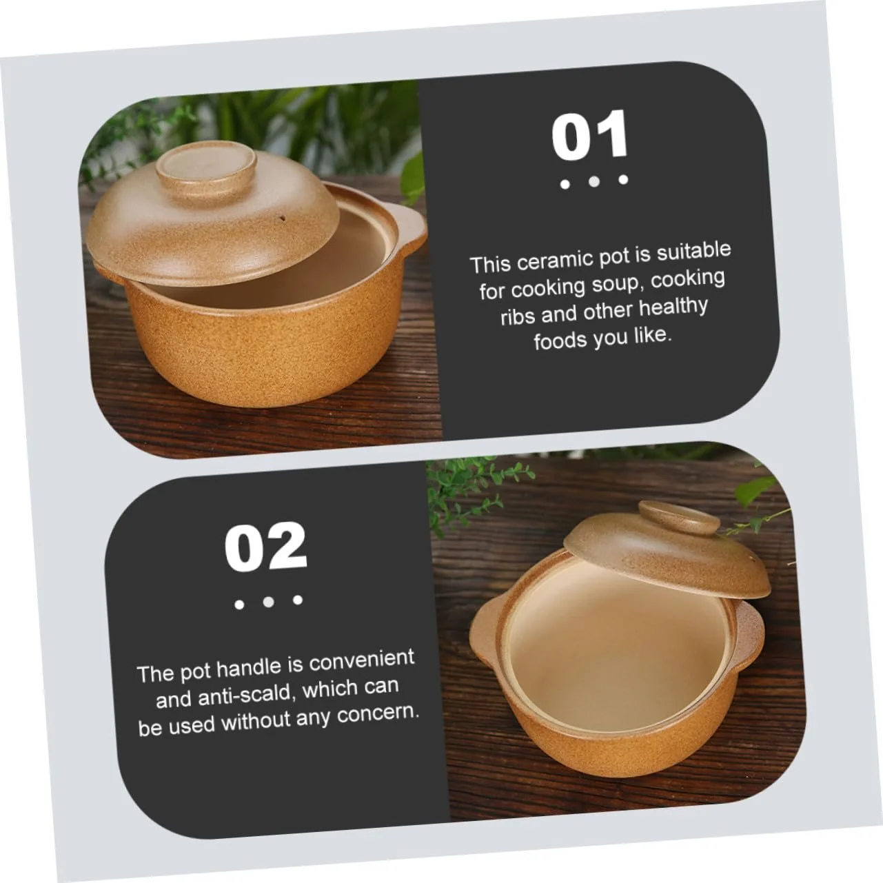 Кастрюля керамическая 1,6 л с ручками энергосберегающая для супа и тушения, фото №4