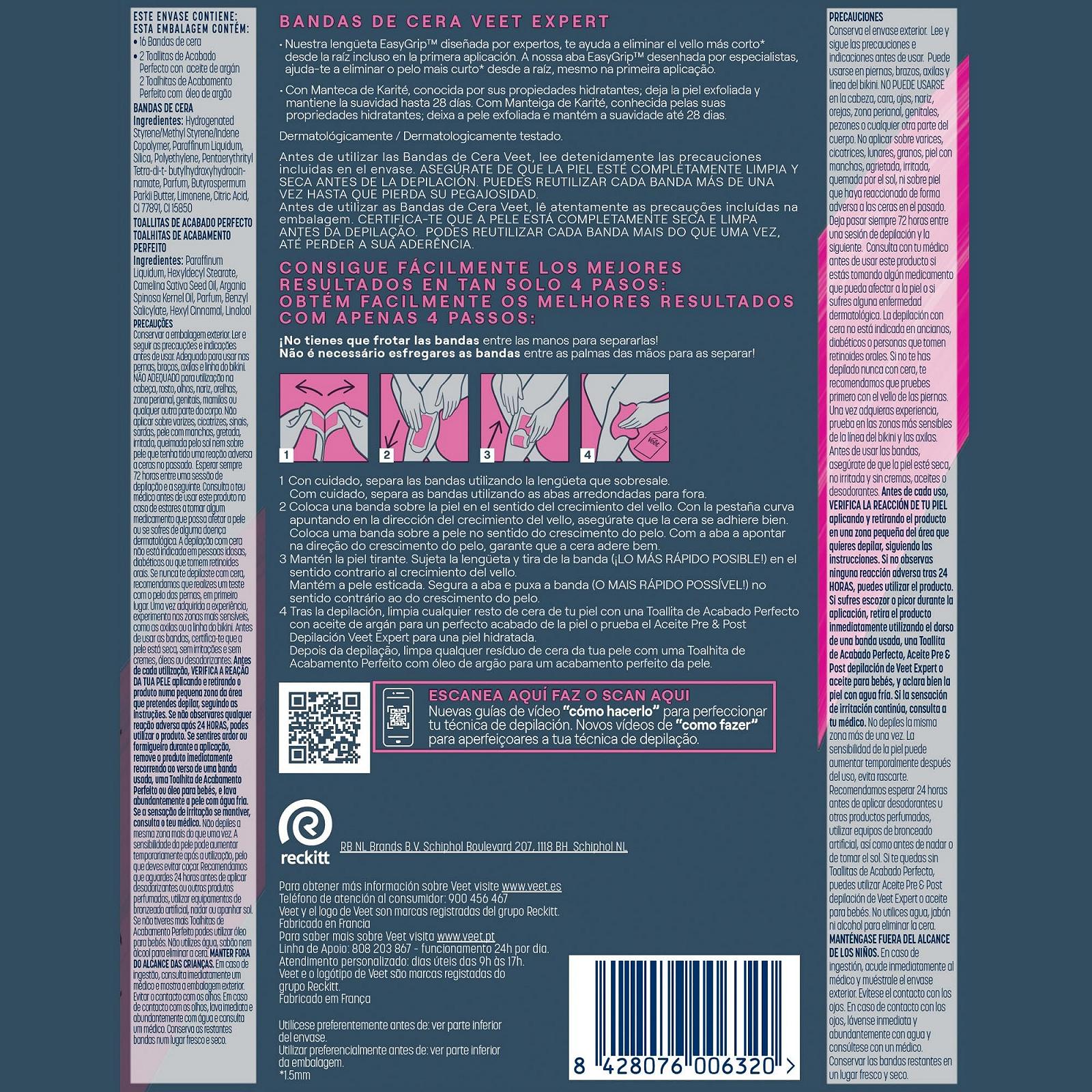 Воскові смужки для холодної депіляції Veet Expert для ніг та тіла з маслом ши 16 шт., фото №8