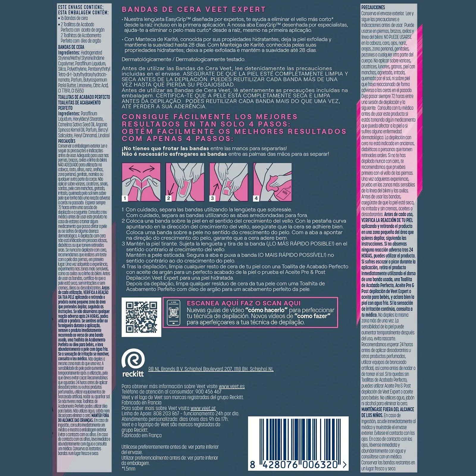 Воскові смужки для холодної депіляції Veet Expert для ніг та тіла з маслом ши 16 шт., фото №8