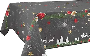 Скатертина Noël gris 150 x 240 см прямокутна плямостійка сіра - Фото 1