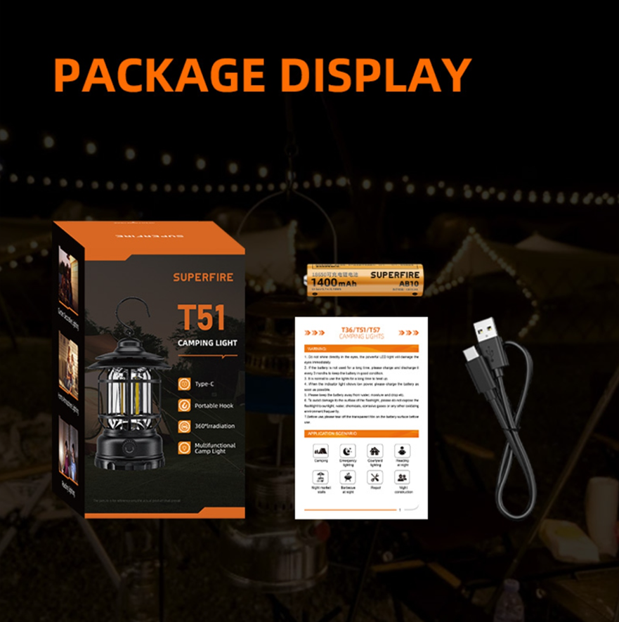 Фонарний табірний акумулятор T51 SuperFire 195 Lumen IP43, фото №3