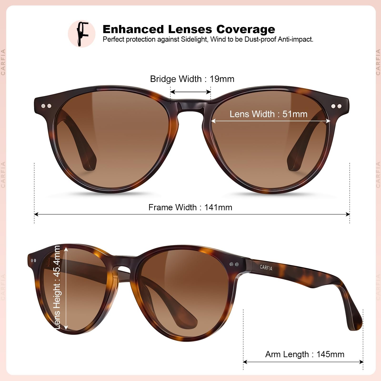 Сонцезахисні окуляри Retro CARFIA для жінок Поляризовані UV400 захист для маленького обличчя Ацетатні сонцезахисні окуляри CA5286, фото №3 Сонцезахисні окуляри Retro CARFIA для жінок Поляризовані UV400 захист для маленького обличчя Ацетатні сонцезахисні окуляри CA5286, фото №3