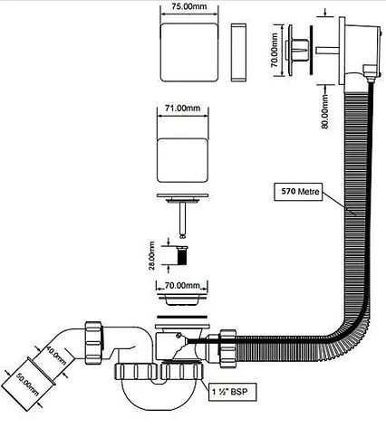 Сифон для ванны McAlpine HC31M-S1 автомат с переливом, фото №2