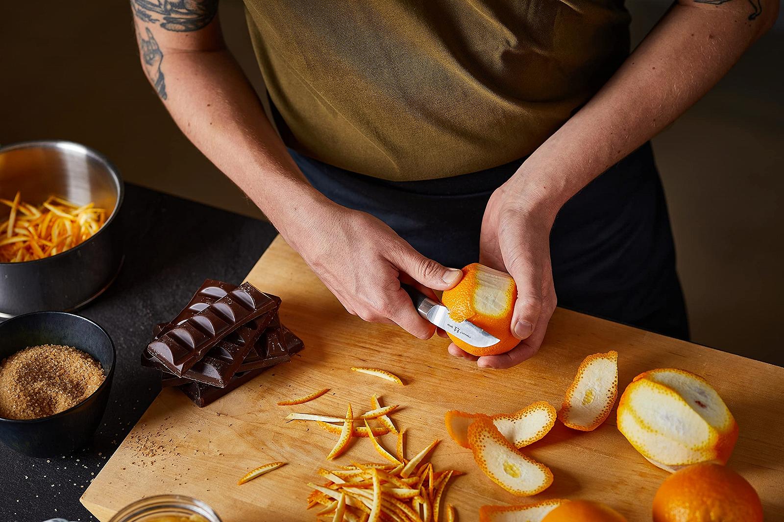 Набір ножів Fiskars Sensei, 5 шт., Ніж шеф-кухаря, Ніж для хліба, Ніж сантоку, Ніж для овочів, Ніж для очищення овочів, нержавіюча сталь з високим вмістом вуглецю/Пластик, Сріблястий/Чорний, фото №6