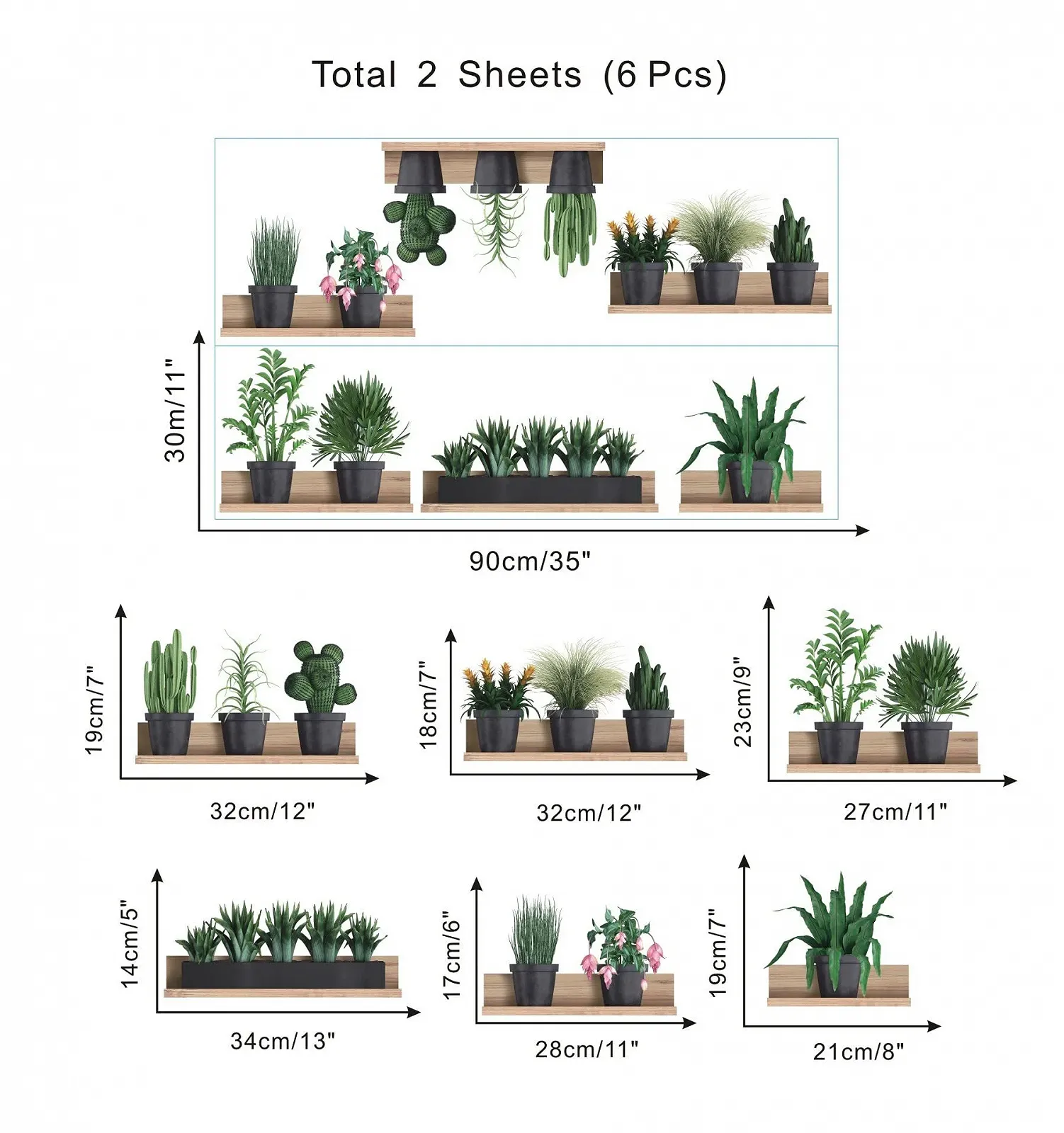 Наклейка на стіну KAIRNE 3D Зелені рослини PVC Зелене листя та квіти в горщиках, фото №7