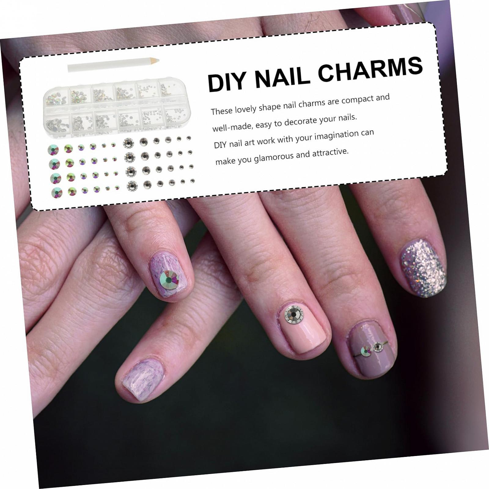 Набор для ногтей Housoutil Наклейки для украшения ногтей со стразами Коробка для макияжа Кристаллы для рукоделия Диски для ногтей 3D Плоские стеклянные аксессуары, фото №9