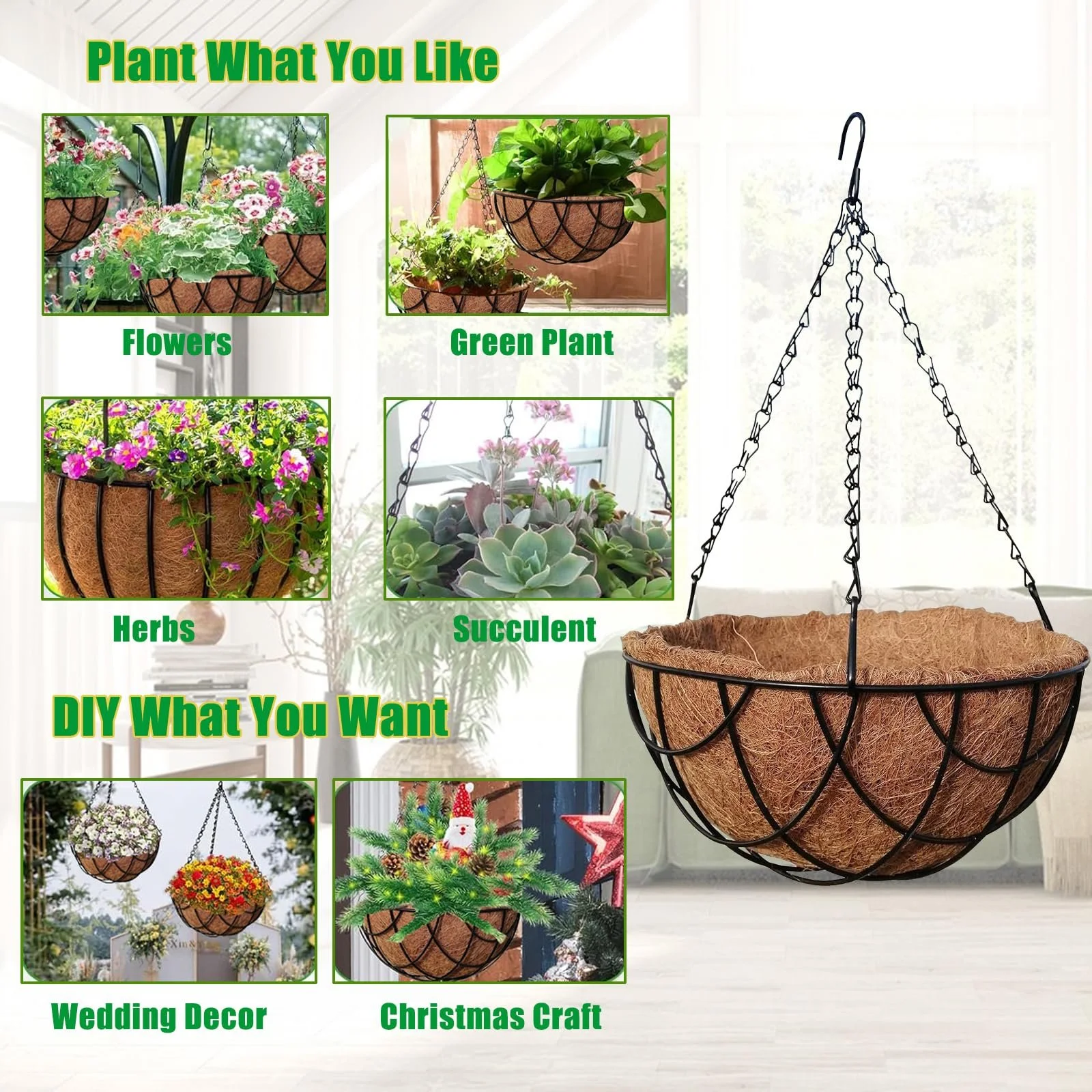 Подвесные корзины Набор из 4 шт. Coconut with Chain 21 cm, фото №6 Подвесные корзины Набор из 4 шт. Coconut with Chain 21 cm, фото №6