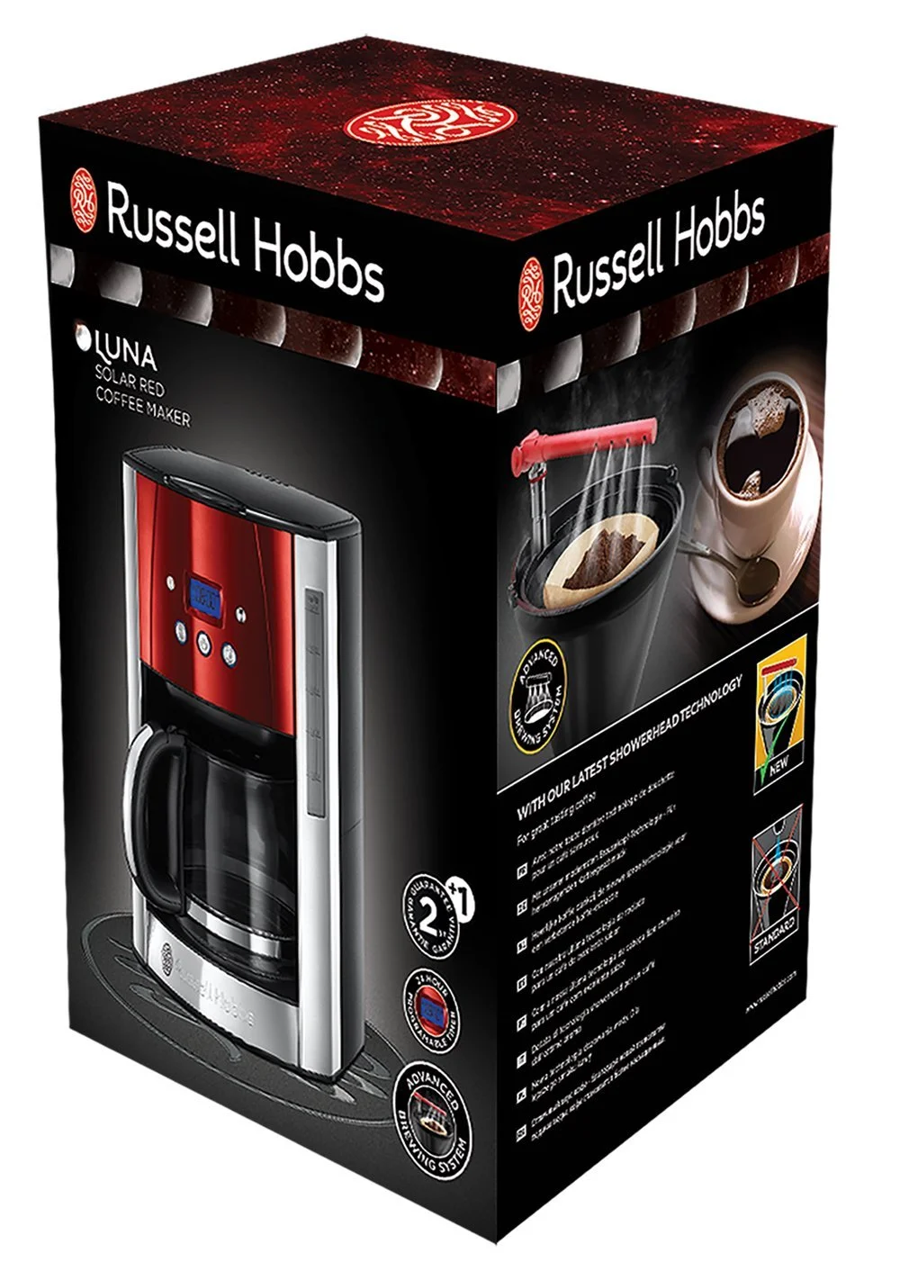 Цифрова кавоварка Russell Hobbs Luna 23240-56 з додатковим скляним глечиком червона, фото №3