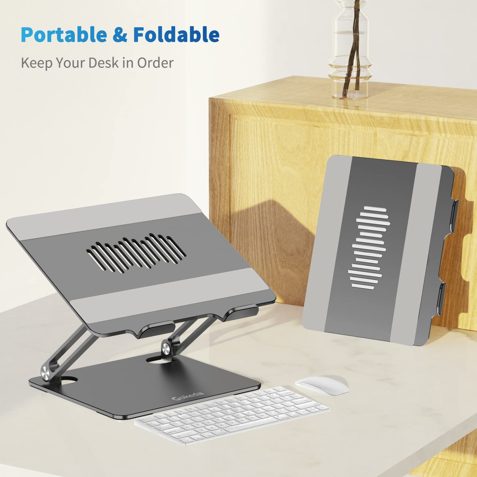 Підставка для ноутбука Gokeda, ергономічна, алюмінієва, з вентиляційним отвором, сумісна з MacBook Air/Pro, Dell, HP, Lenovo, іншими ноутбуками 10-15.6 дюймів, фото №6