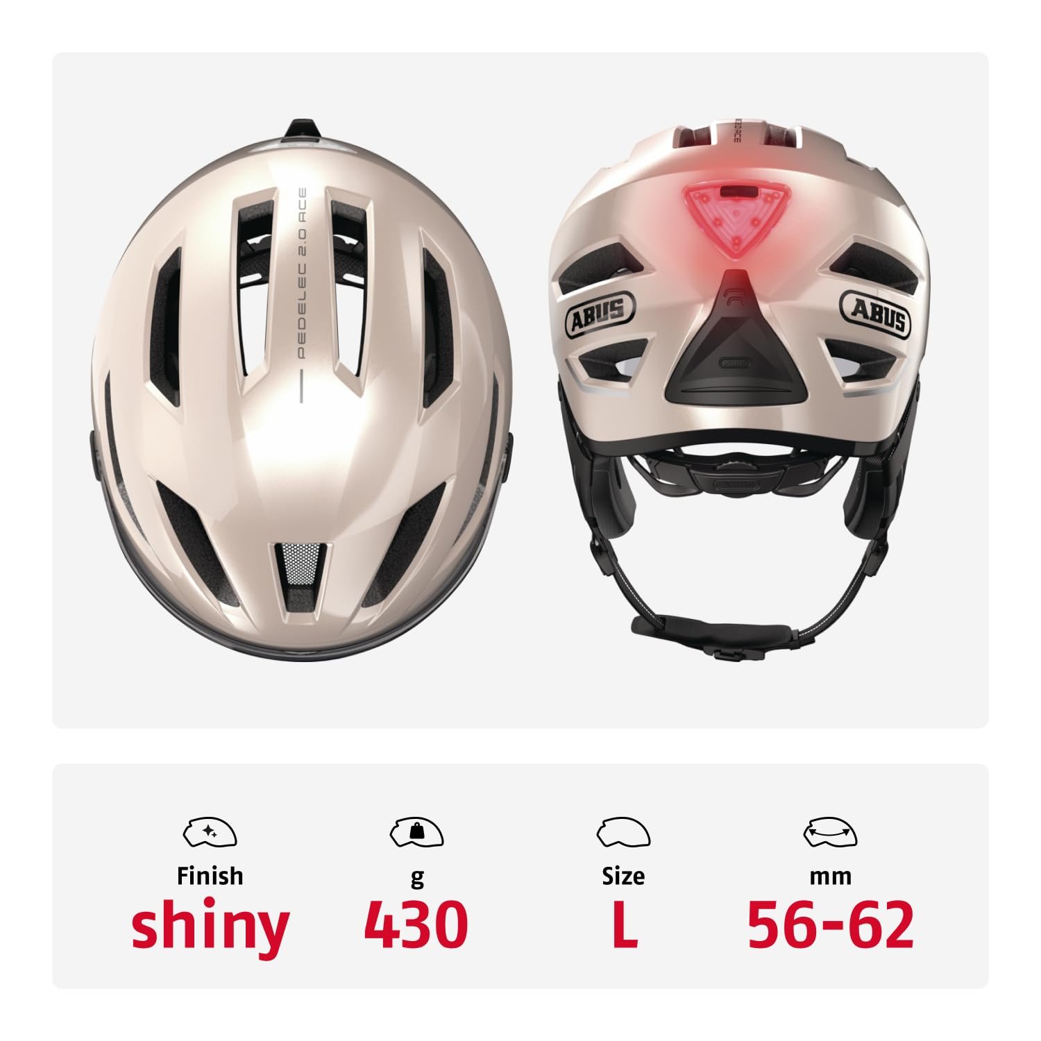 Шолом ABUS Pedelec 2.0 ACE City Cycling з заднім ліхтарем, козирком, дощовиком, захистом для вух, для чоловіків і жінок, фото №3