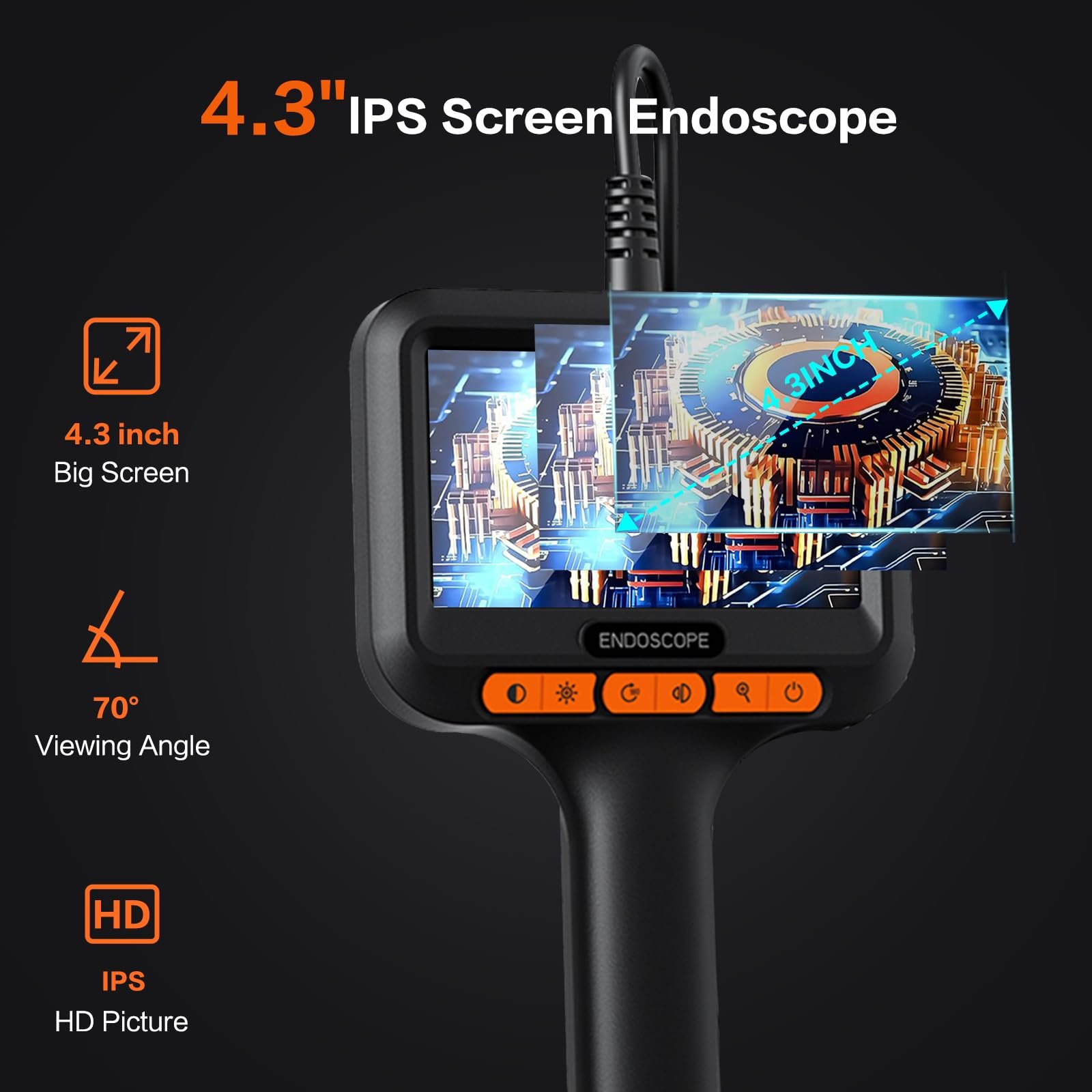 Эндоскоп Камера с 4.3" IPS Экраном 1080P HD Гибкая Жесткая Змеиная Камера для Инспекций с 8 LED Лампами IP67 Водонепроницаемая Дренажная Камера 50ft Гибкая Эндоскопическая Камера, фото №4