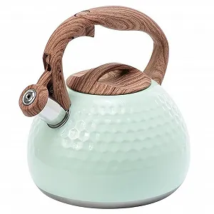 Чайник 3 л з свистком Нержавіюча сталь Дерев'яна ручка Газова плита Індукційна плита Термостійкий Зелений - Фото 1