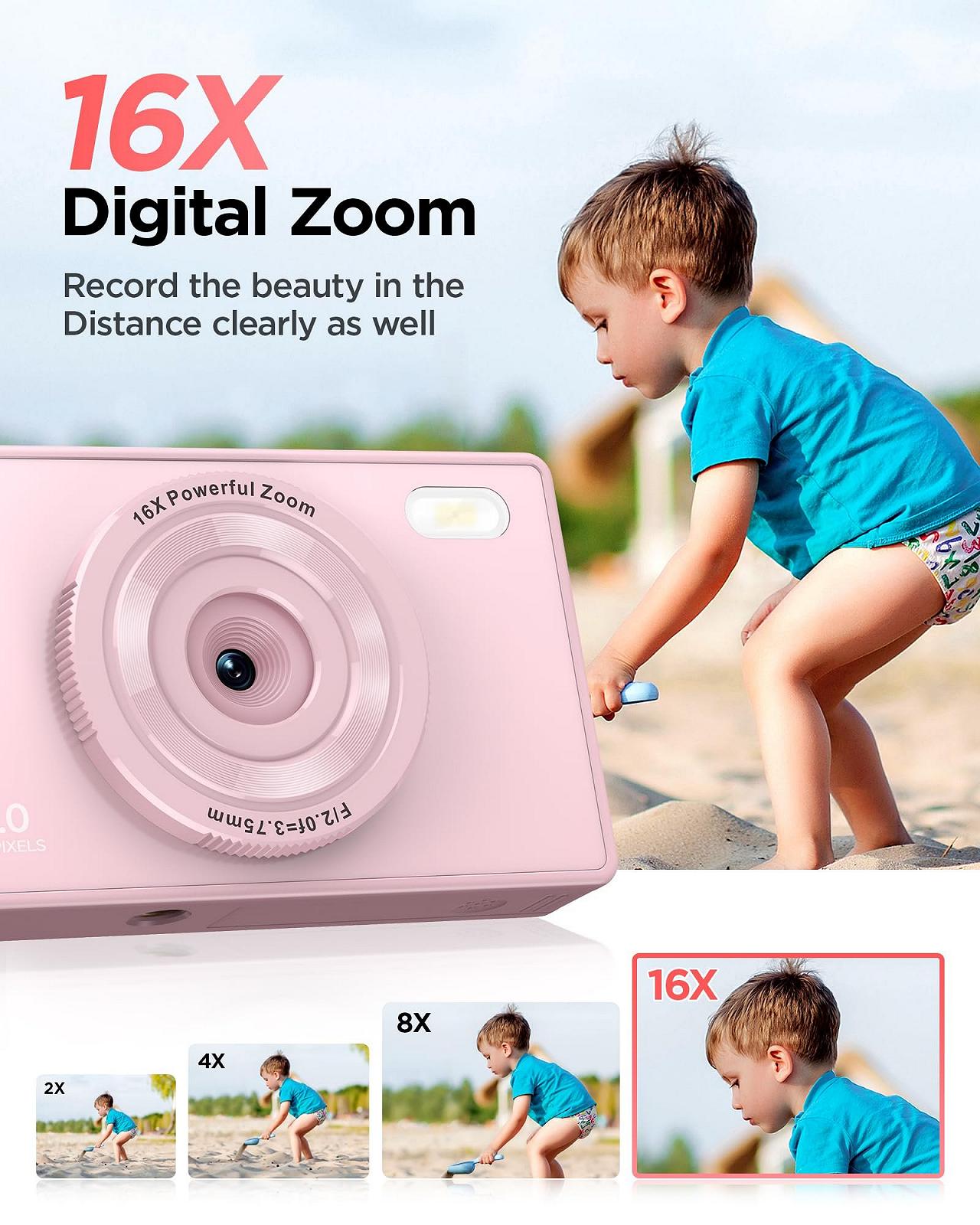 Детская цифровая камера 48MP PEEIPM 64GB Anti-Shake Photo Vlogging Camera 16X Digital Zoom, непрерывная съемка, селфи, компактная камера, фото №3