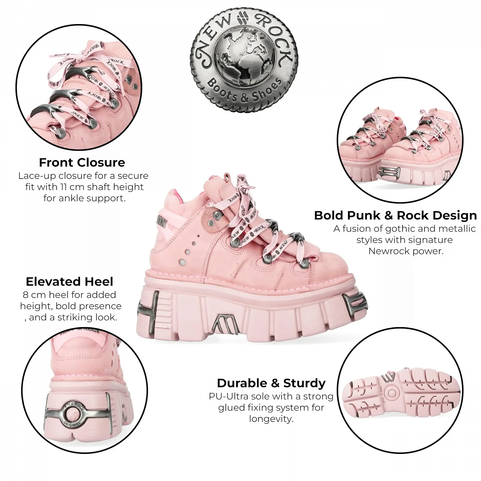 Ботинки New Rock M-106-C153 на платформі, рожеві, в готичному панк-стилі, фото №2 Ботинки New Rock M-106-C153 на платформі, рожеві, в готичному панк-стилі, фото №2