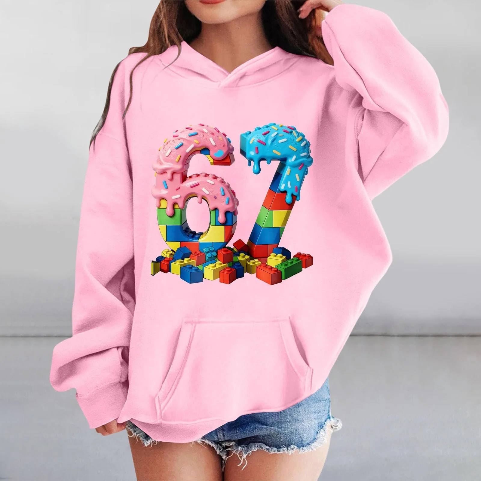 Худі Толстовка з капюшоном і дівчаток Y2K з принтом 67, фото №2