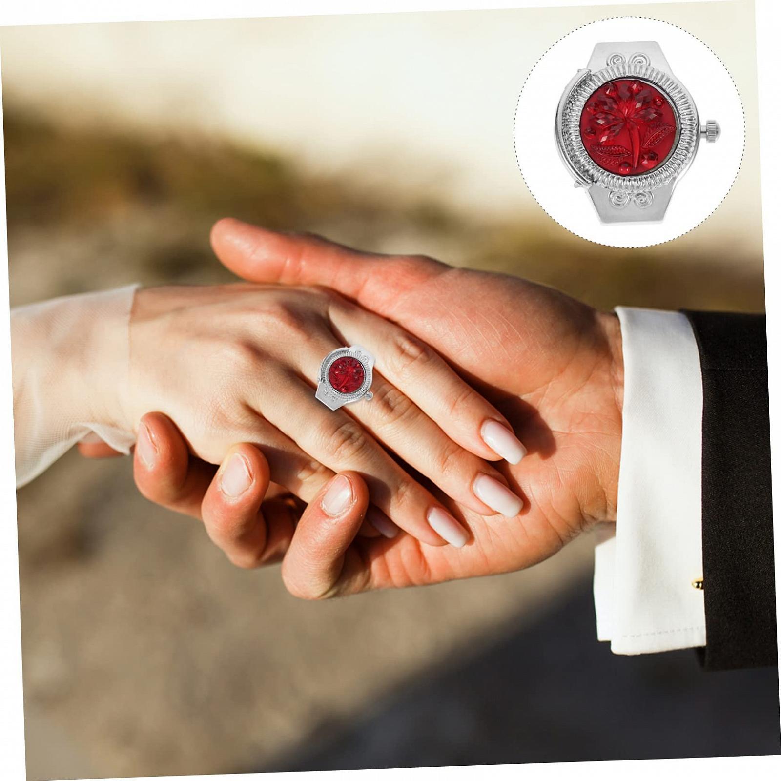 Годинник-кільце OATIPHO, золотистий з бірюзовим та червоним, фото №5