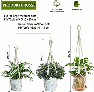 Подвесные корзины макраме AceList набор из 3 штук джутовый хлопок без кисточек Boho Cream synthetic.ua - Фото 1