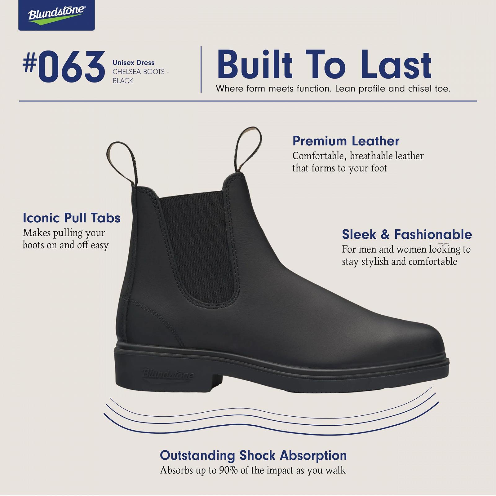 Челси ботинки BLUNDSTONE Chisel Toe 1308 Unisex Adult, черный, 38 EU Schmal, фото №3