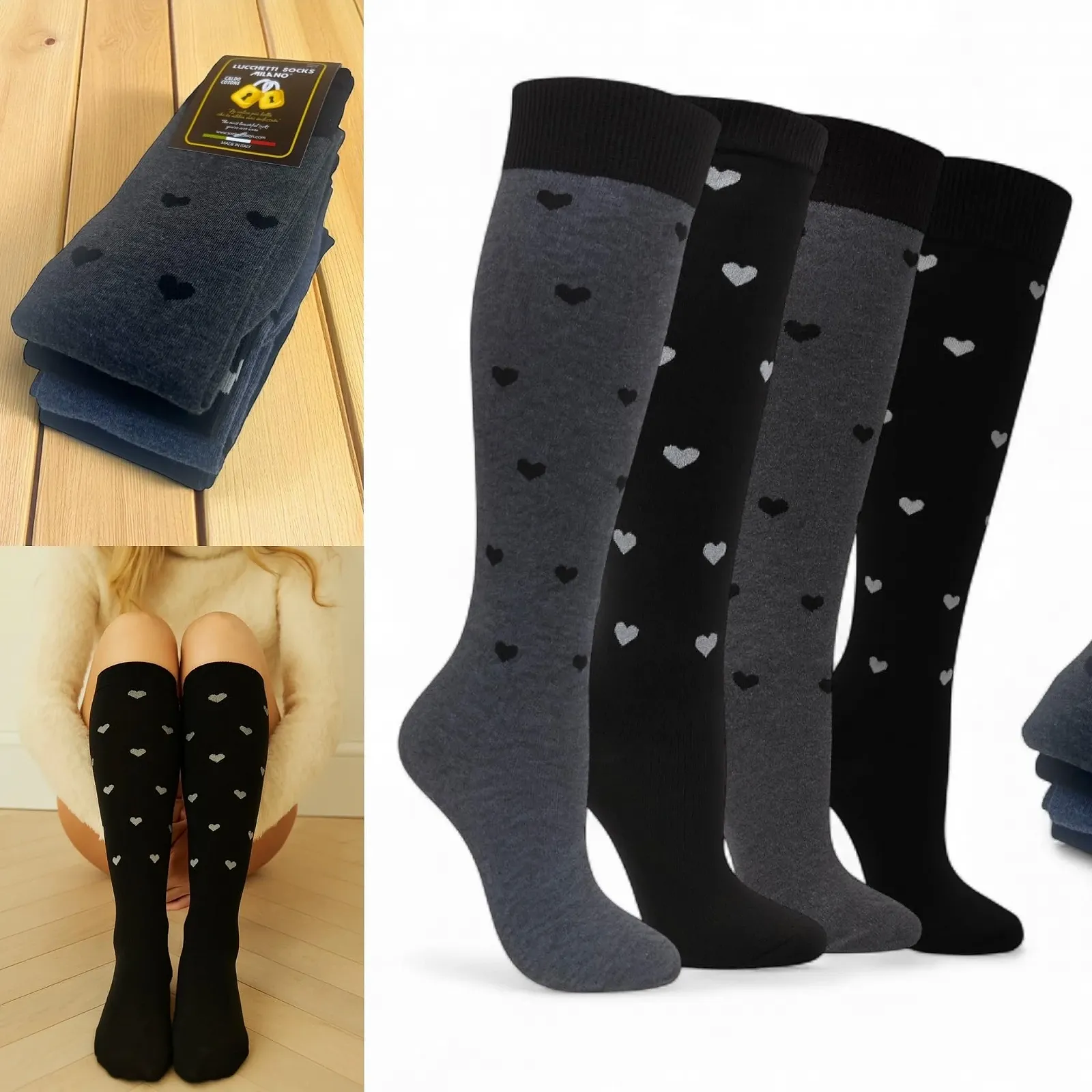 Жіночі довгі теплі бавовняні термошкарпетки різнокольорові Made in Italy, фото №5