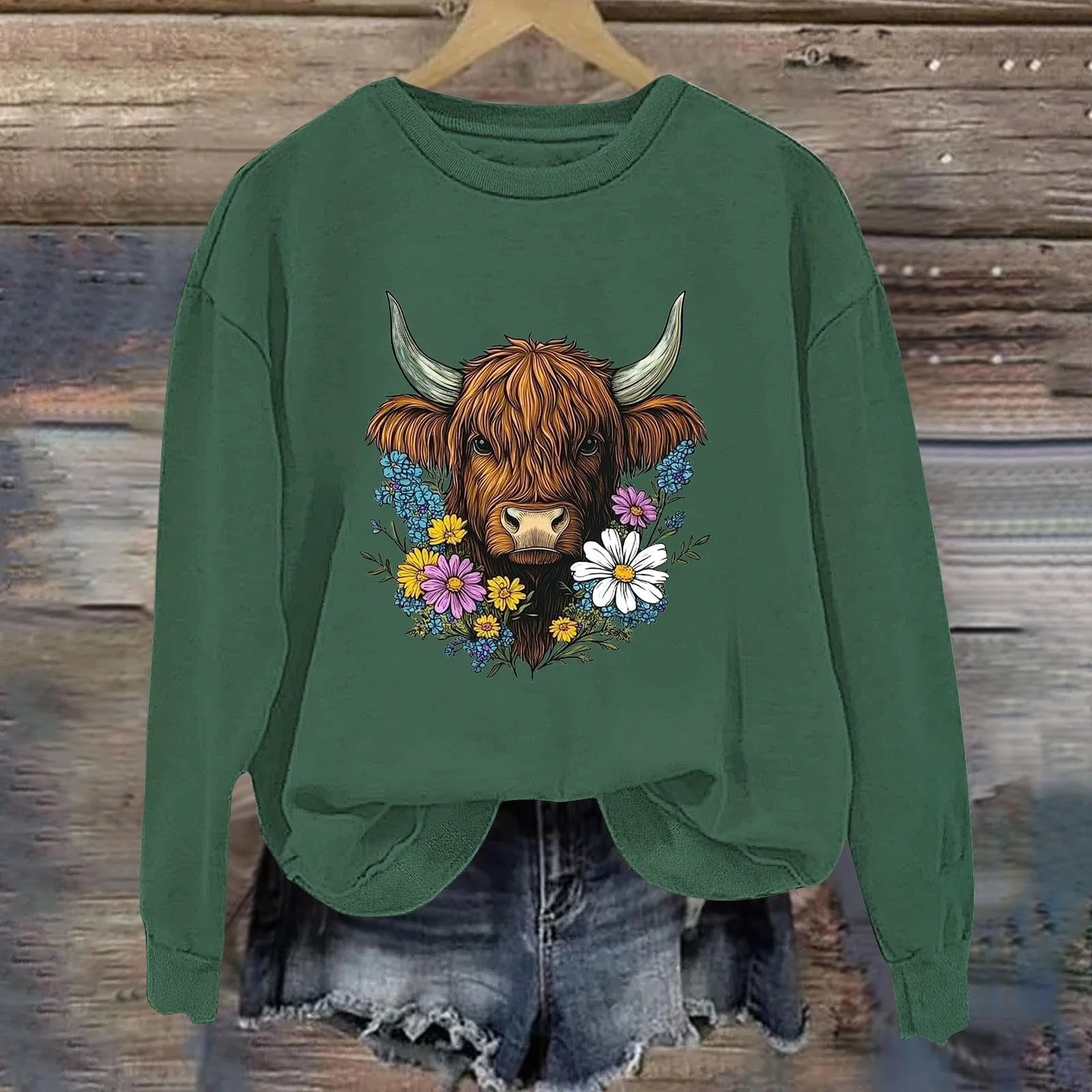 Пуловер Komiseup Базовый С круглым вырезом, длинными рукавами, винтажным коровьим мотивом, длинная рубашка, спортивный свитшот с длинными рукавами без капюшона, свободный повседневный пуловер, праздничные мотивы животных, спортивная рубашка для девушек-подростков, Streetwear 19, фото №2