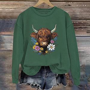 Пуловер Komiseup Базовый С круглым вырезом, длинными рукавами, винтажным коровьим мотивом, длинная рубашка, спортивный свитшот с длинными рукавами без капюшона, свободный повседневный пуловер, праздничные мотивы животных, спортивная рубашка для девушек-подростков, Streetwear 19 synthetic.ua - Фото 1