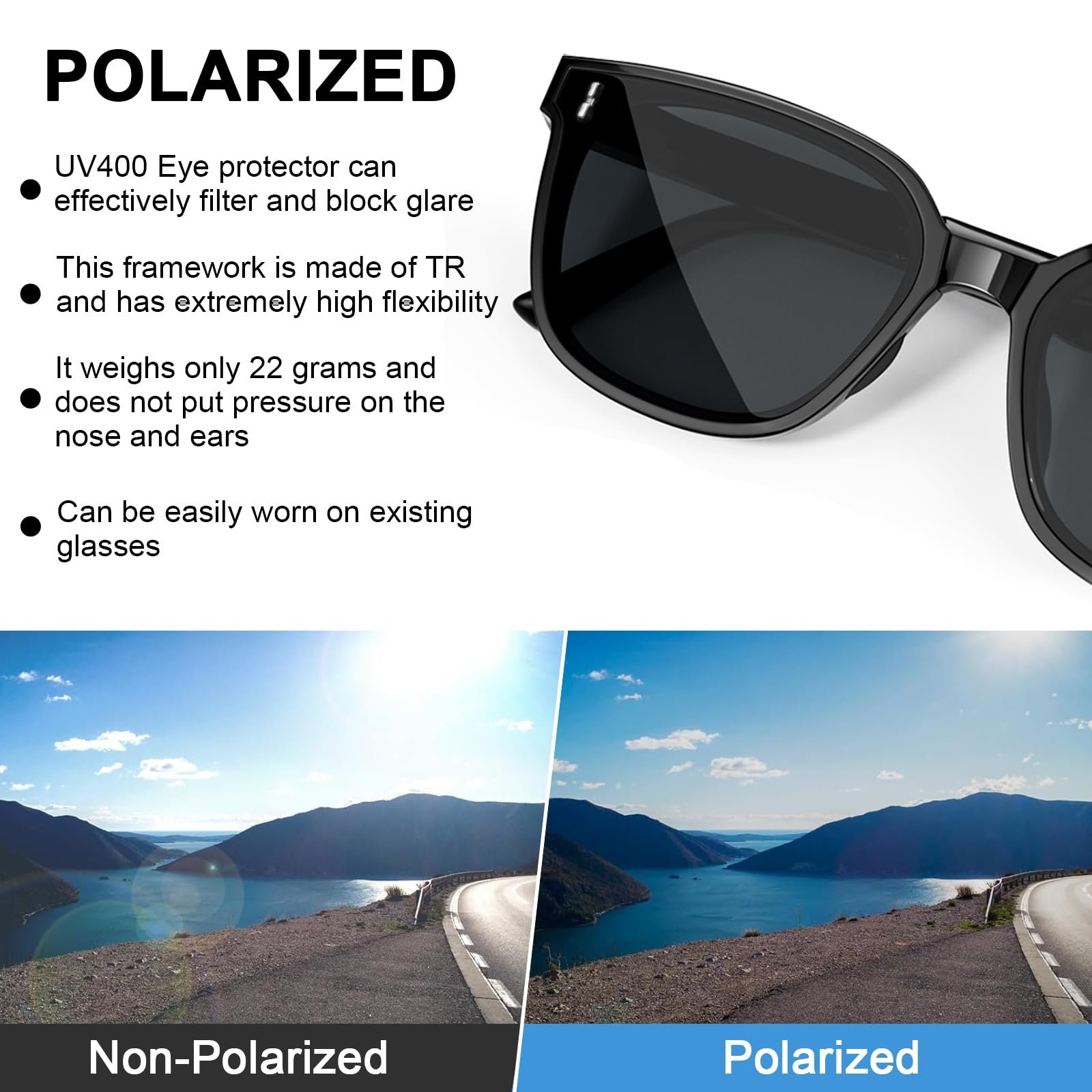 Накладні сонцезахисні окуляри поляризовані, захист UV400, чорні, фото №5 Накладні сонцезахисні окуляри поляризовані, захист UV400, чорні, фото №5