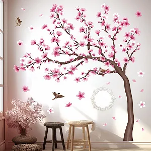 Наклейка на стіну DECOWALL SG4-2431 Сакура з птахами знімна Рожева - Фото 1