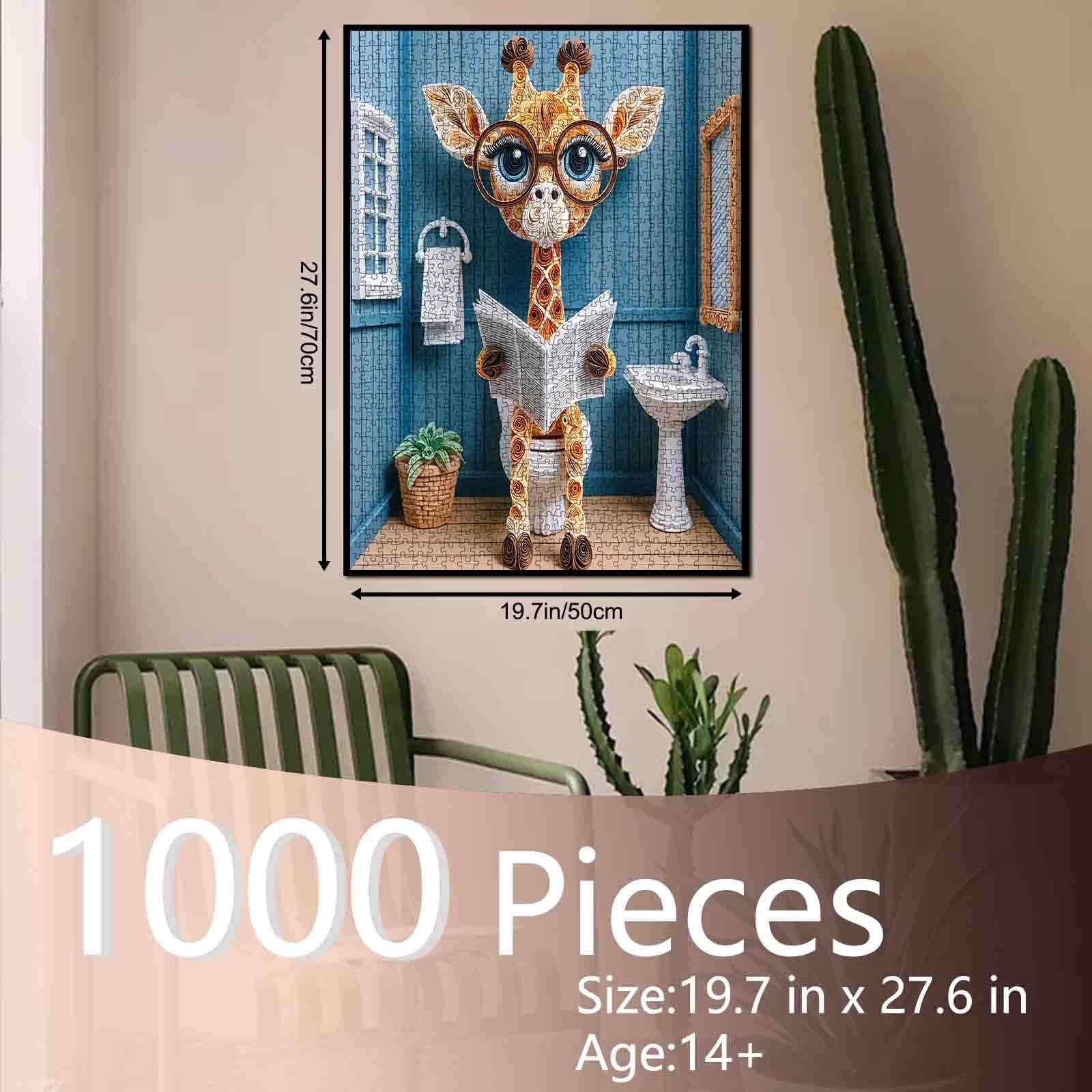 Пазл Walarky Giraffe Cute Toilet Glasses Reading Newspaper 1000 деталей 68 x 50 см, фото №2