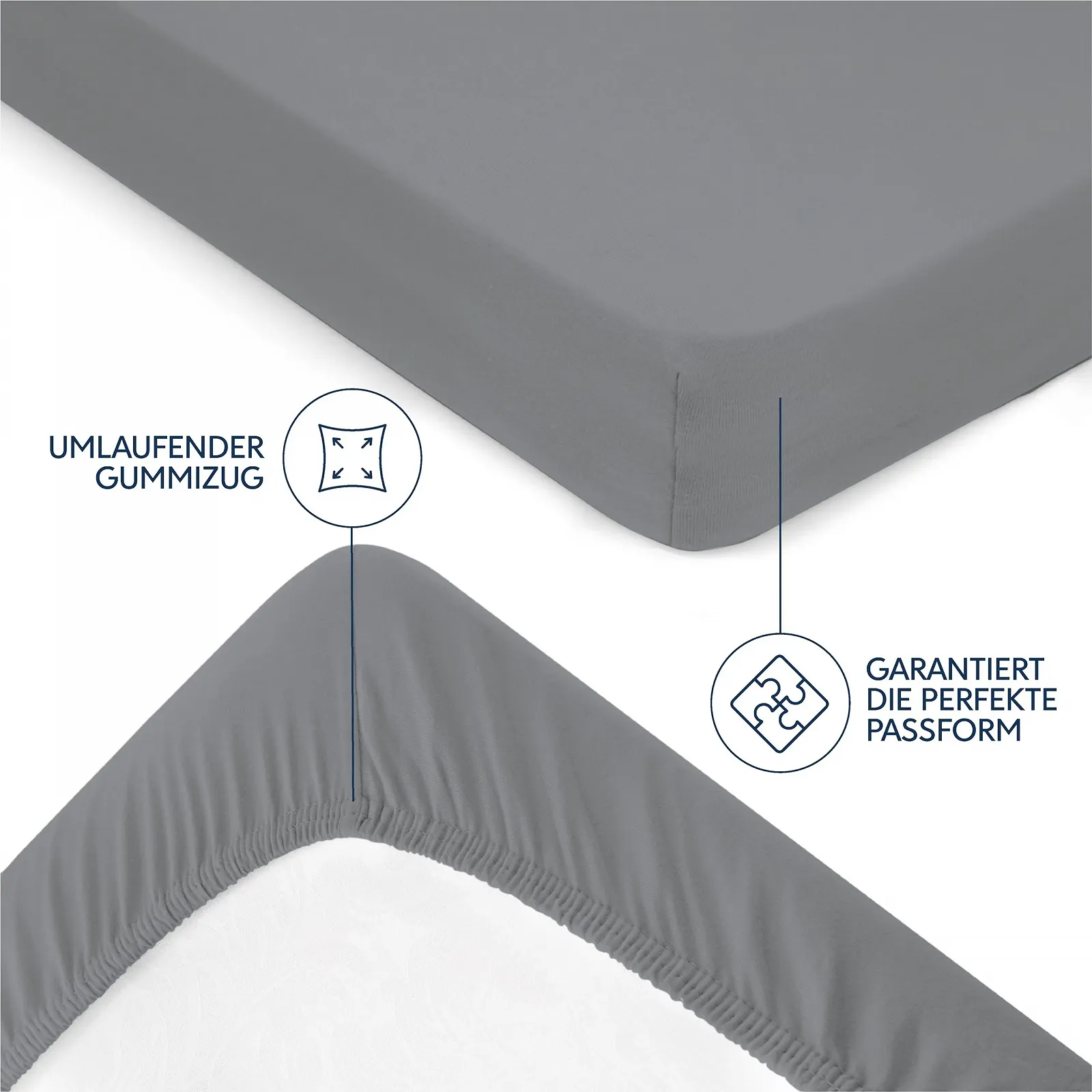 Простыня на резинке Dreamzie Premium 140 x 200 см, для матрасов до 22 см, 100% хлопок джерси, 150 г/м², антрацит, фото №4