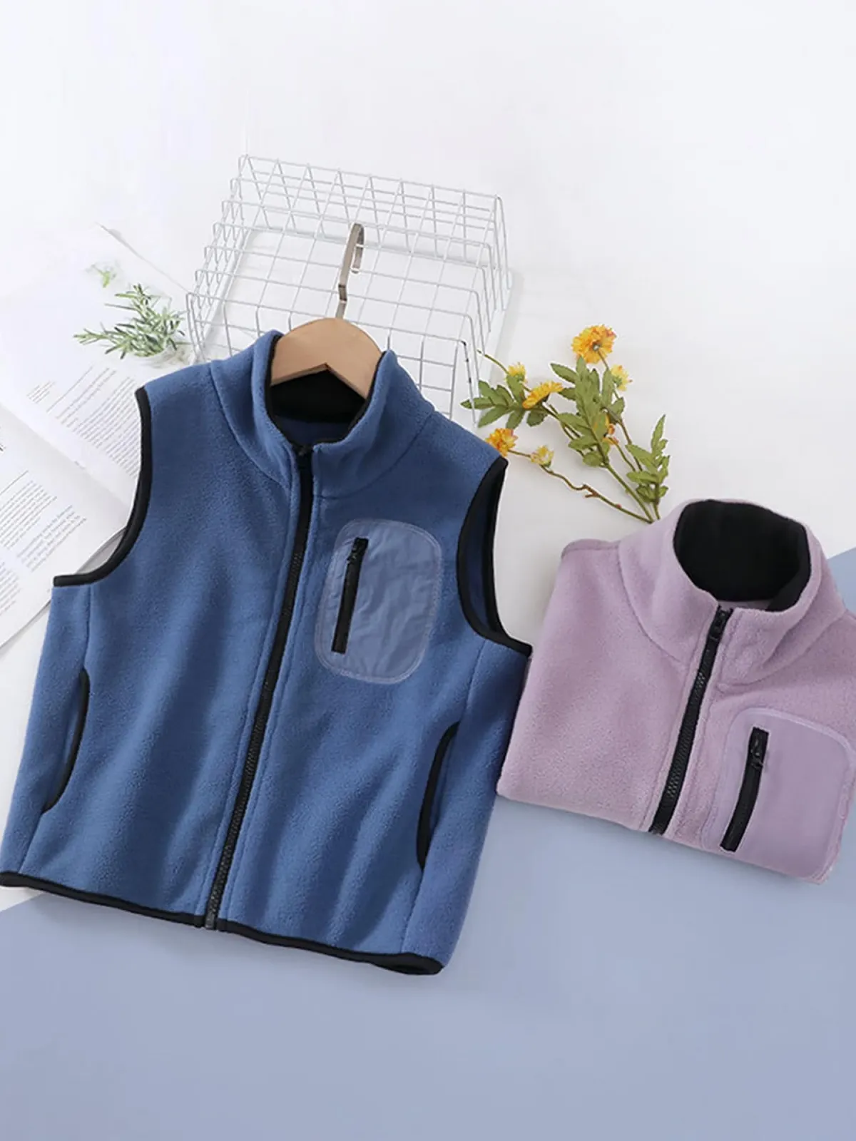 Дитячий флісовий жилет для малюків, безрукавка з полар флісу на блискавці зі стійкою, легкий верхній одяг для батьків і дітей, однотонний, фото №7