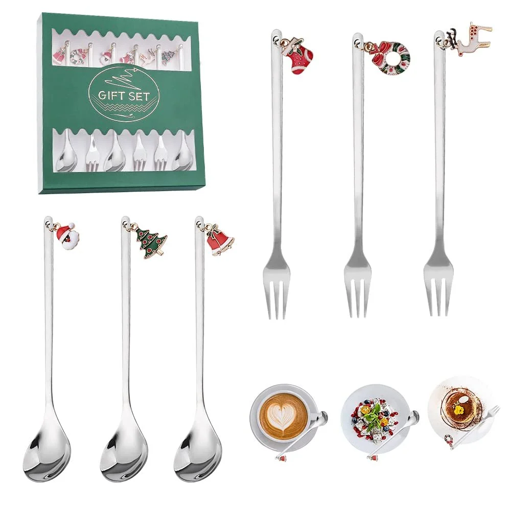 Набор вилок и ложек BUZIFU, 6 шт., 3 ложки и 3 вилки, из нержавеющей стали, фото №1