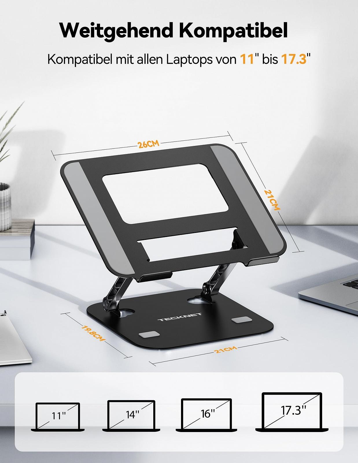 Подставка для ноутбука TECKNET Регулируемая по высоте и вращающаяся, Эргономичная подставка для ноутбука, Подставка для ноутбука Черный, фото №5 Подставка для ноутбука TECKNET Регулируемая по высоте и вращающаяся, Эргономичная подставка для ноутбука, Подставка для ноутбука Черный, фото №5