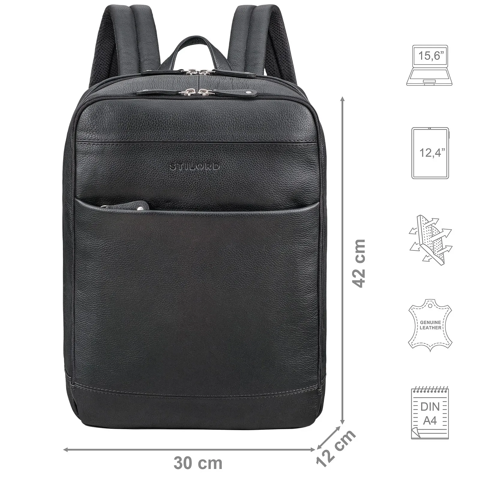 Рюкзак для ноутбука STILORD Leo 15.6" кожаный Черный, фото №4 Рюкзак для ноутбука STILORD Leo 15.6" кожаный Черный, фото №4