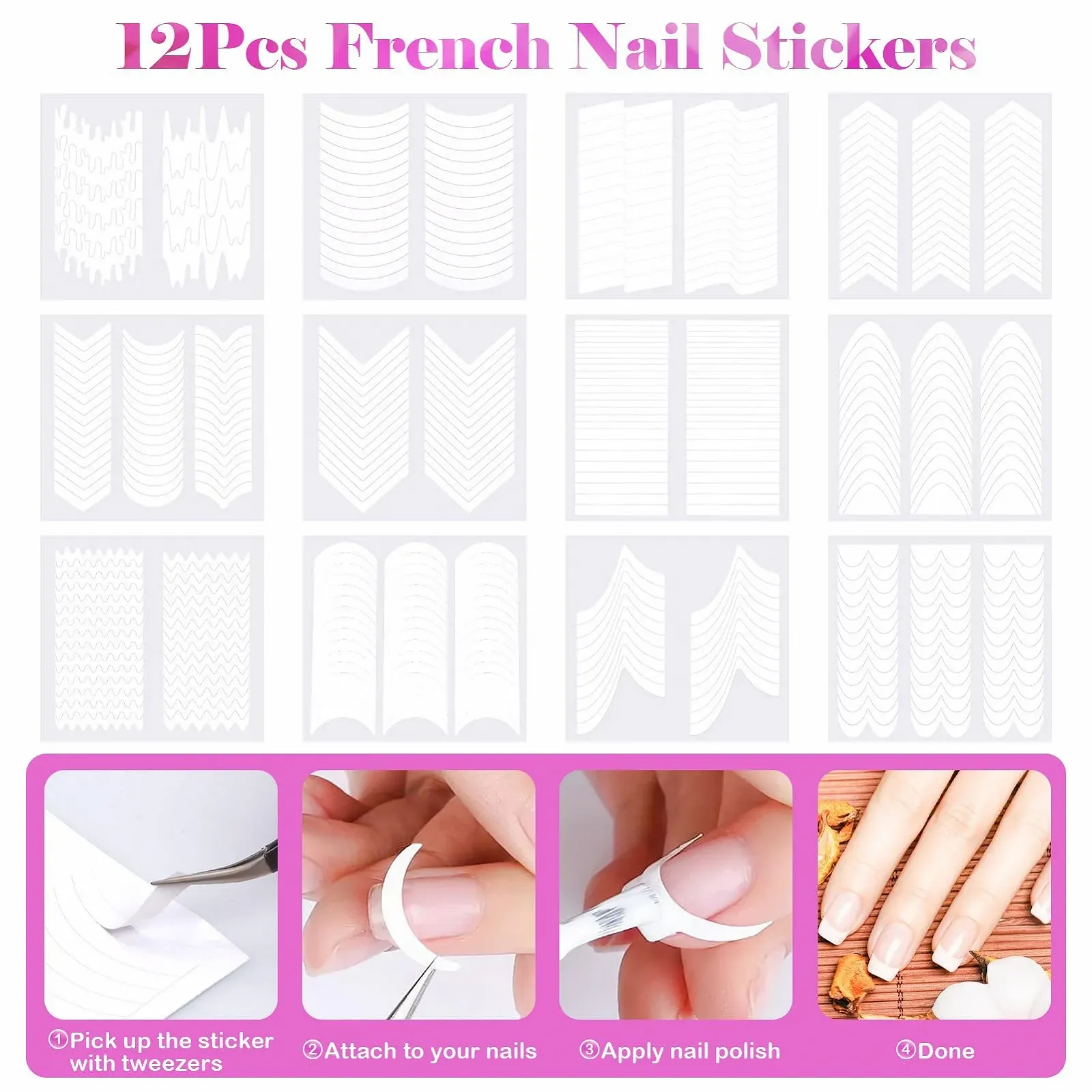 Стразы для ногтей MELLIEX, 3550 штук, блестящие камни 3 размеров и набор французских наклеек для ногтей 12 листов для дизайна лица и ногтей, фото №4