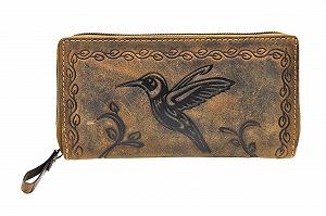 Кошелек Женский Jockey Club Большой Кожаный на Молнии с RFID Защитой Длинный Hummingbird Натуральная Кожа Буйвола Коричневый Коньяк, Коньяк, S, монетница - Фото 1