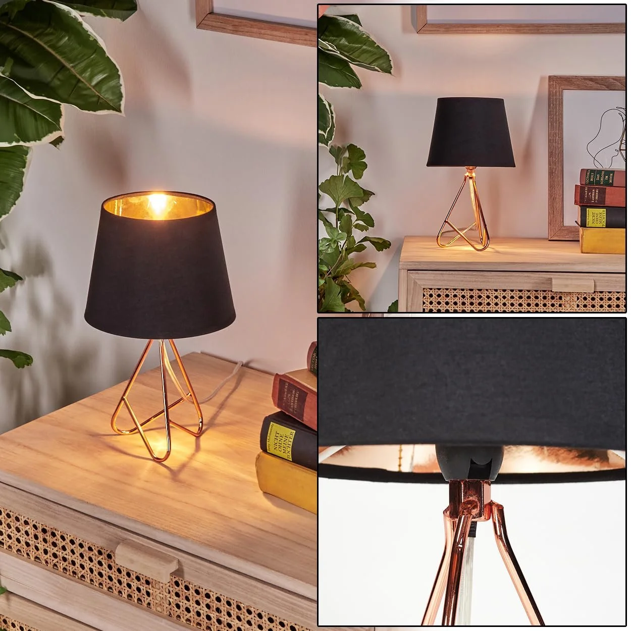 Настільна лампа HOFSTEIN Cuan Метал / Тканина 12.5 см 29 см E14 Мідний/Чорний, фото №1